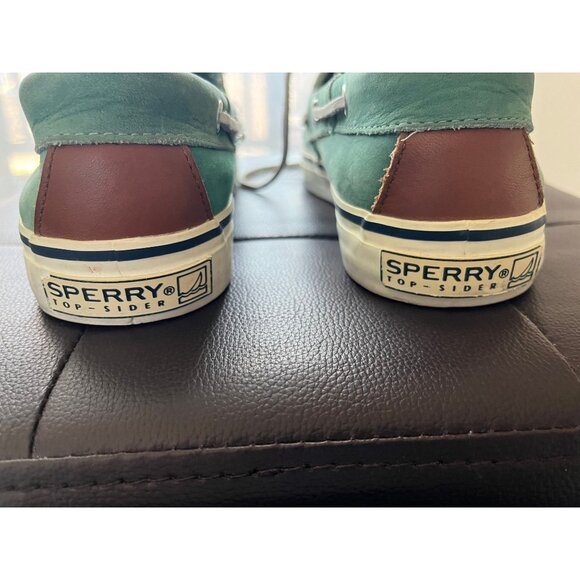 Vintage Men's Sperry Rand Leather Turquoise Green Top-Sider Gray Leather Tie Siz - Picture 8 of 10